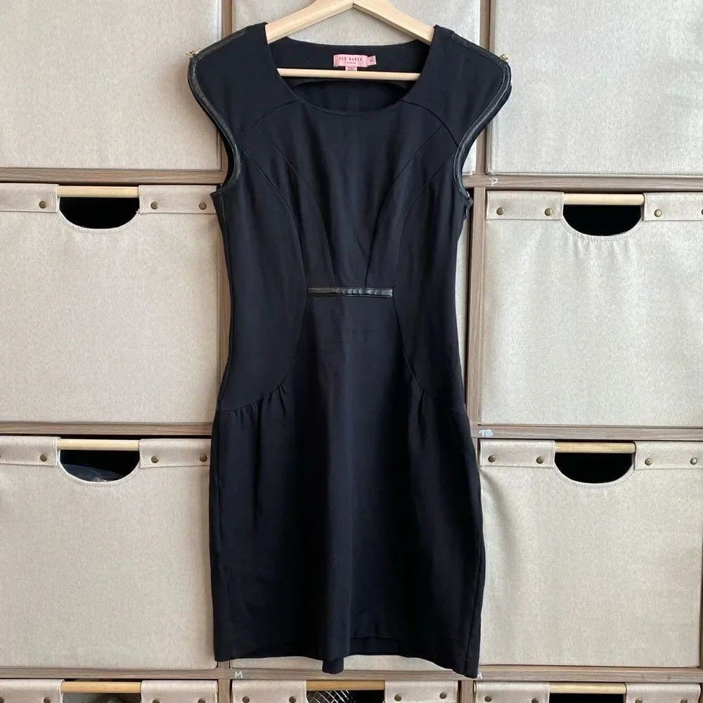 Ted baker faux leather piped bodycon mini dress